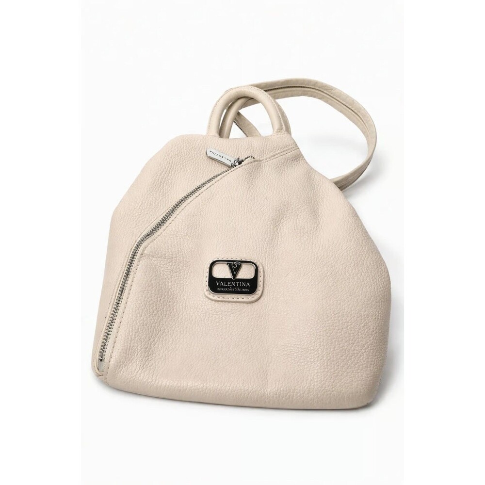 Valentina Pebbled Ivory Leather Sling Hand Bag Convertible Shoulder  Italy